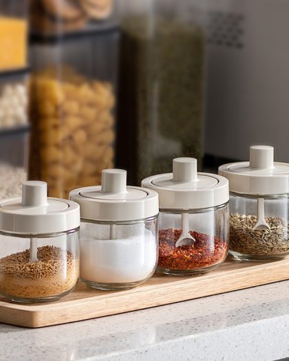 Glass Spice Box Spoon Lid Integrated Spice Box
