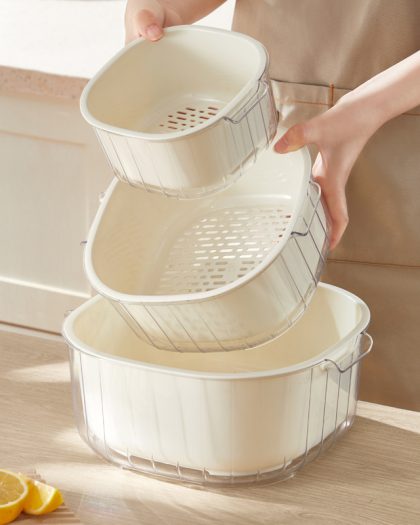 3PCS/Set Double Layer Vegetable Washing Drain Basket