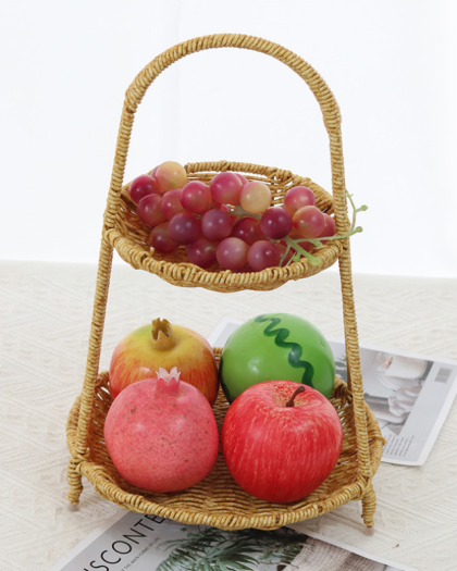 2-Tier Handmade Rattan Wicker Countertop Fruit Baskets